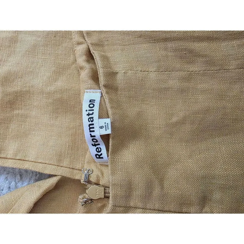 Reformation Yellow Linen High Waisted Wide-Leg Pants 6